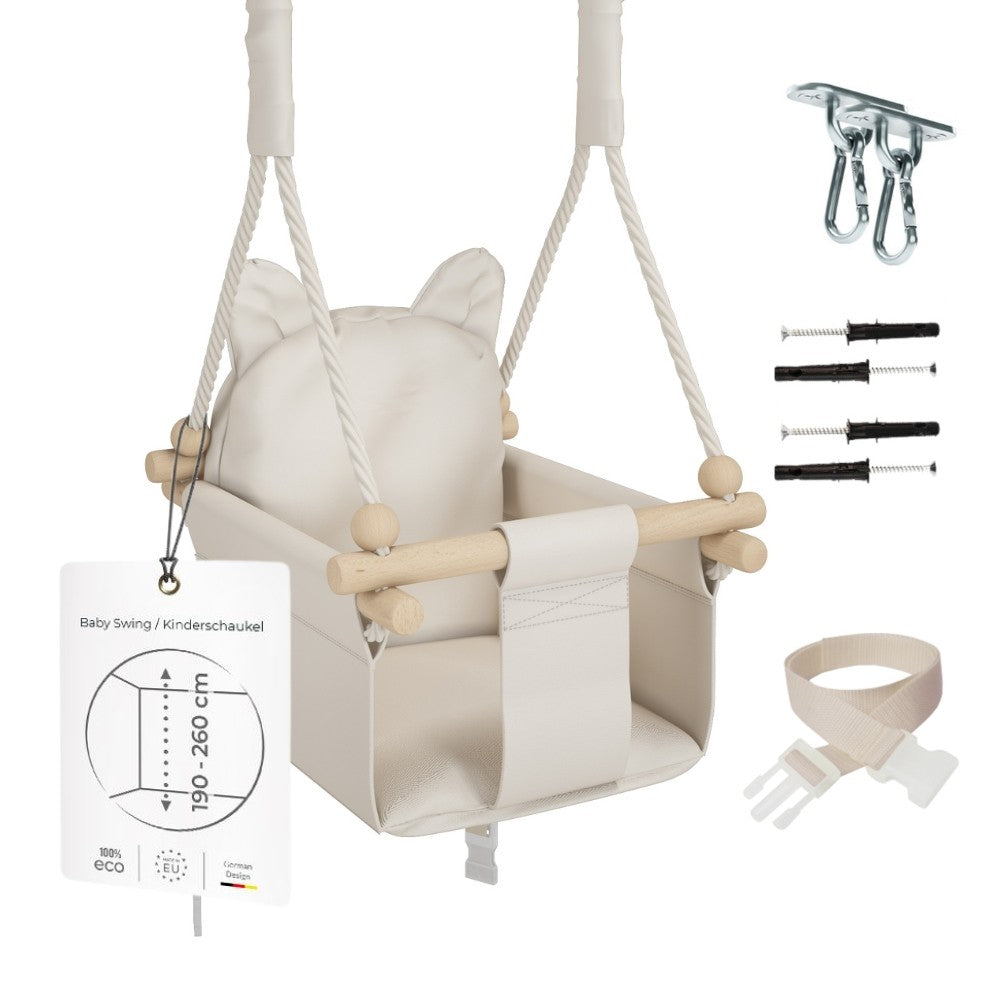 Balançoire en bois pour enfants + ceinture de sécurité | Hauteur réglable 190-260 cm