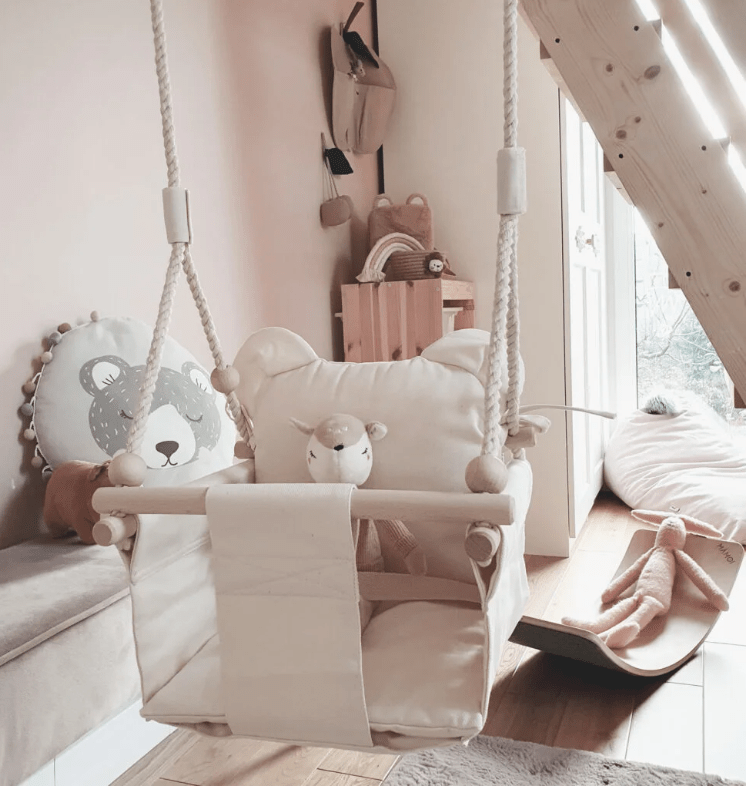 Balançoire en bois pour enfants + ceinture de sécurité | Hauteur réglable 190-260 cm