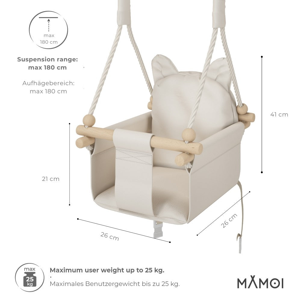 Balançoire en bois  pour enfants + ceinture de sécurité | Hauteur réglable 190-260 cm